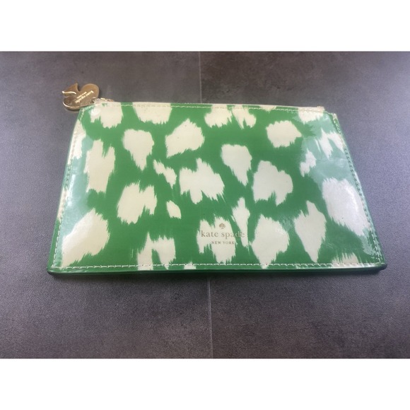 Other - Kate Spade Green & White Painterly Cheetah Pencil Pouch/Makeup bag